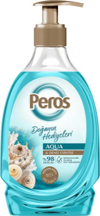 Peros Liquid Soap Aqua Breeze, 370 ml, pH 5.5, 98% Natural Content, Dermatologically Tested, Pump Dispenser, Daily Use for Family