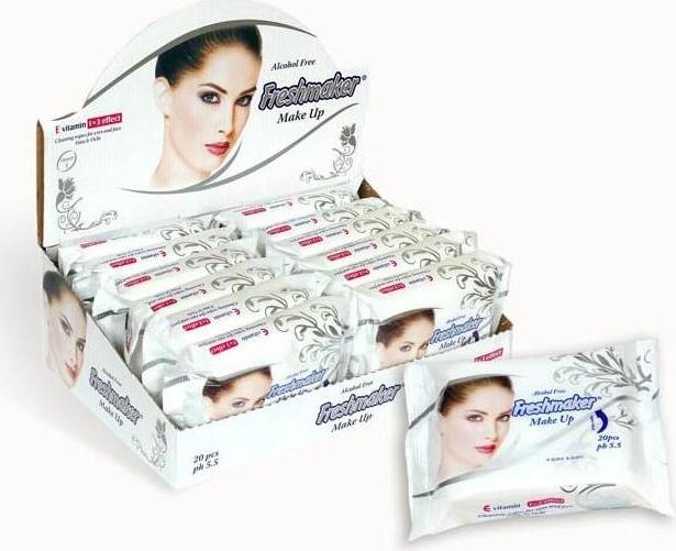 Влажные салфетки Freshmaker для снятия макияжа с витамином E, без спирта, pH 5.5 для лица и глаз, набор из 12 упаковок по 20 штук
