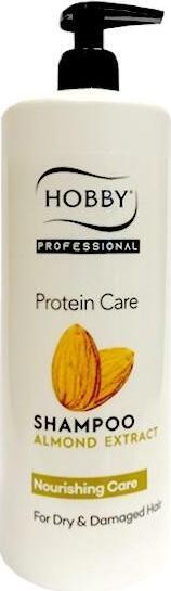 Hobby Professional Protein Care Almond Shampoo 1000ml Bottle with Pump, Paraben-Free Nourishing Formula for Dry and Damaged Hair