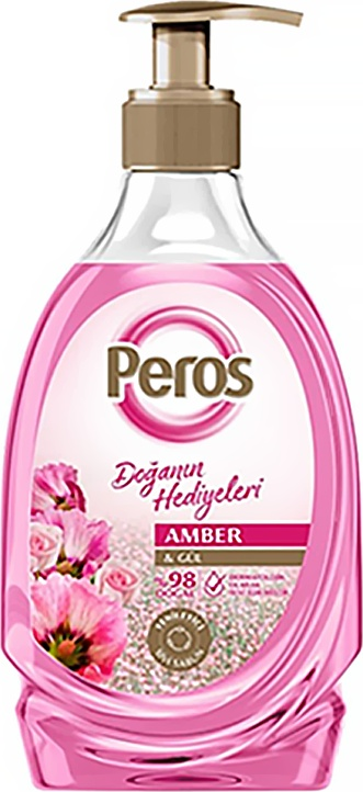 Жидкое мыло PEROS Doganin Hediyeleri Amber & Rose, pH 5.5 нейтральное, для чувствительной кожи, 370 мл с дозатором-помпой