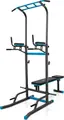 THUNDER GRIP Power Tower Multi-Gym Station with Pull-up Bar, Dip Station, Leg Raise and Integrated Weight Bench, Ergonomic Grips, Black and Blue, 29 kg