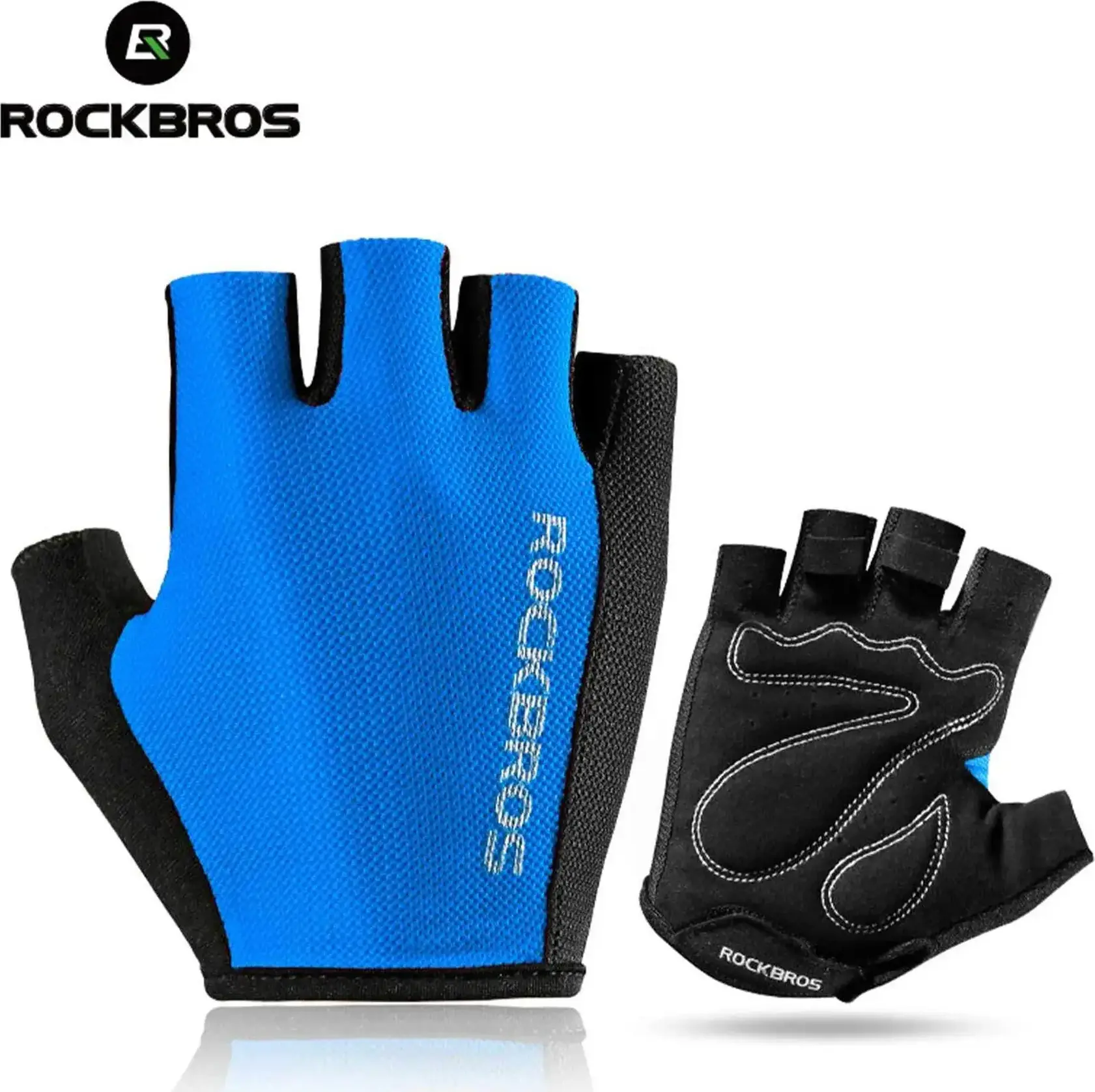 Rockbros S099BL Half-Finger Cycling Gloves, SBR Shock-Absorbing Pads, Anti-Slip Suede Palms, Breathable Moisture-Wicking Fabric, Set of 1 Pair