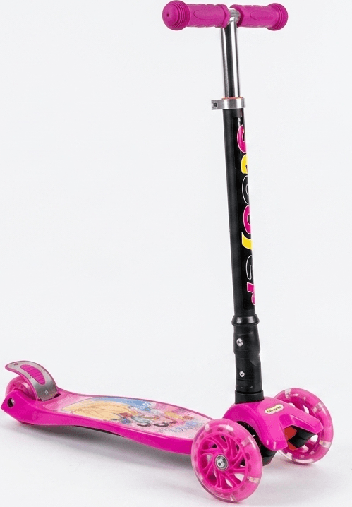 GT Disney Princess 3-Wheel LED Scooter for Kids, Foldable Telescopic Handlebar 65-80cm, Anti-slip Deck, PU Light-up Wheels, Pink