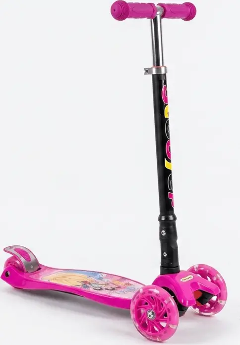 GT Disney Princess 3-Wheel LED Scooter for Kids, Foldable Telescopic Handlebar 65-80cm, Anti-slip Deck, PU Light-up Wheels, Pink