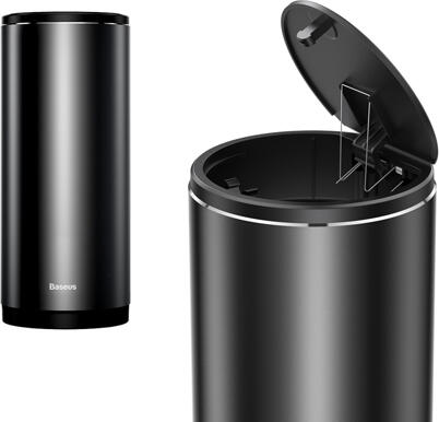 Coș de gunoi auto Baseus Dust-Free, Capacitate 800ml, Material PC + ABS, Design Compact pentru suporturi de pahare și compartimente uși, Negru