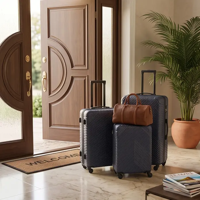 FABBYGO DL10 Set of 3 ABS Rigid Suitcases, 20" 24" 28", Blue, 4 Double Swivel Wheels, Telescopic Handle, Combination Lock, Polyester Lining