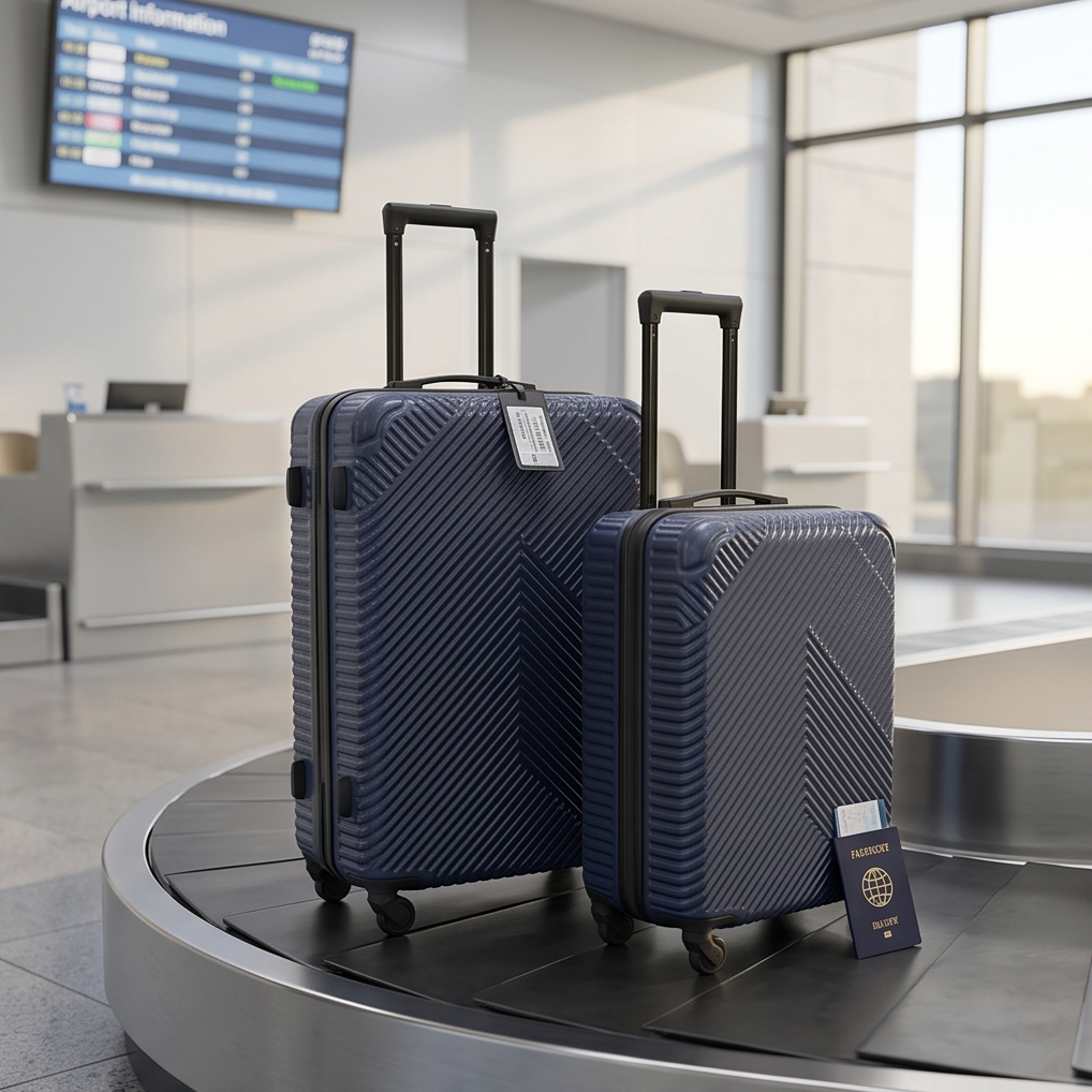 FABBYGO DL10 Set of 3 ABS Rigid Suitcases, 20" 24" 28", Blue, 4 Double Swivel Wheels, Telescopic Handle, Combination Lock, Polyester Lining