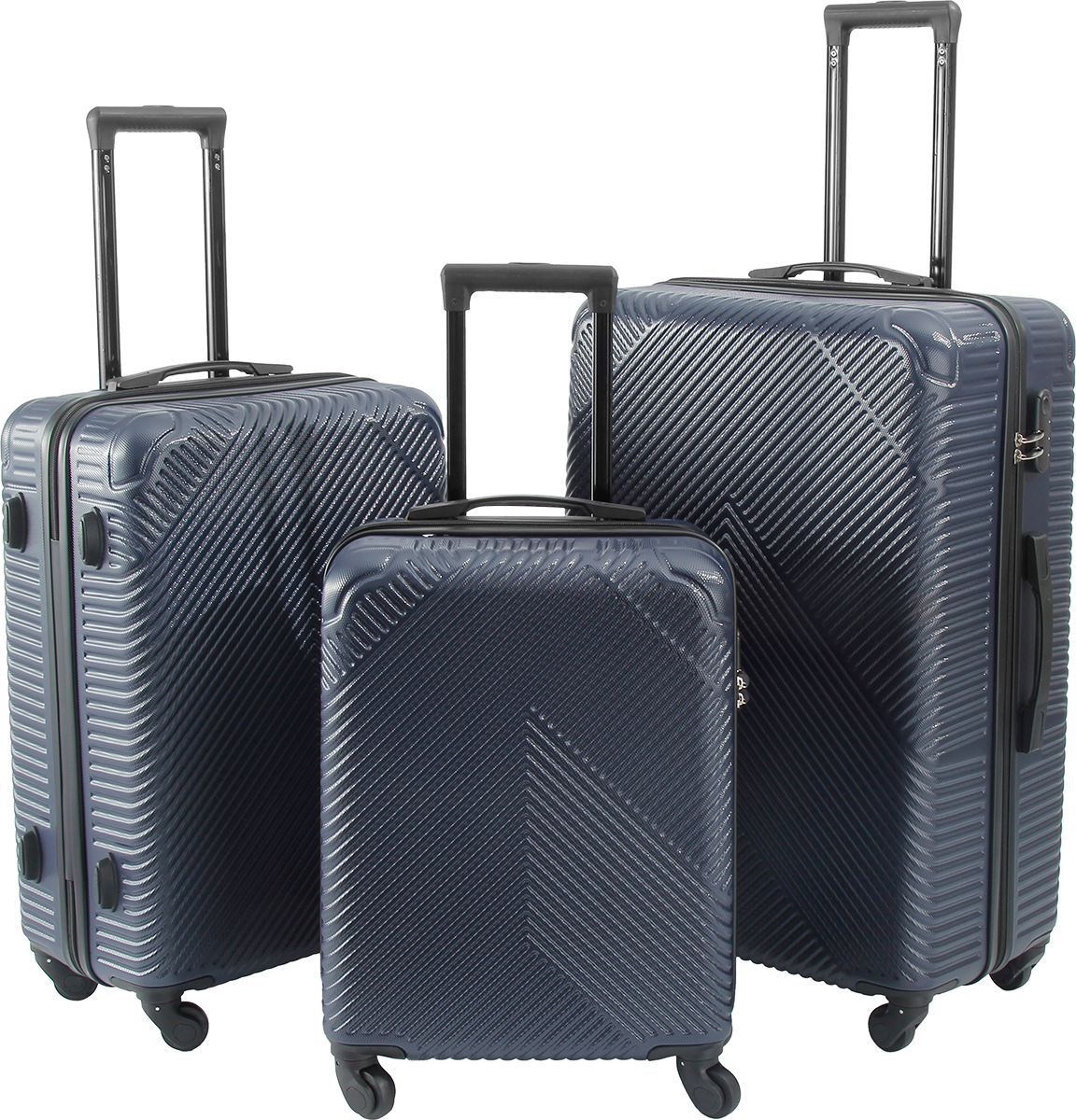 FABBYGO DL10 Set of 3 ABS Rigid Suitcases, 20" 24" 28", Blue, 4 Double Swivel Wheels, Telescopic Handle, Combination Lock, Polyester Lining