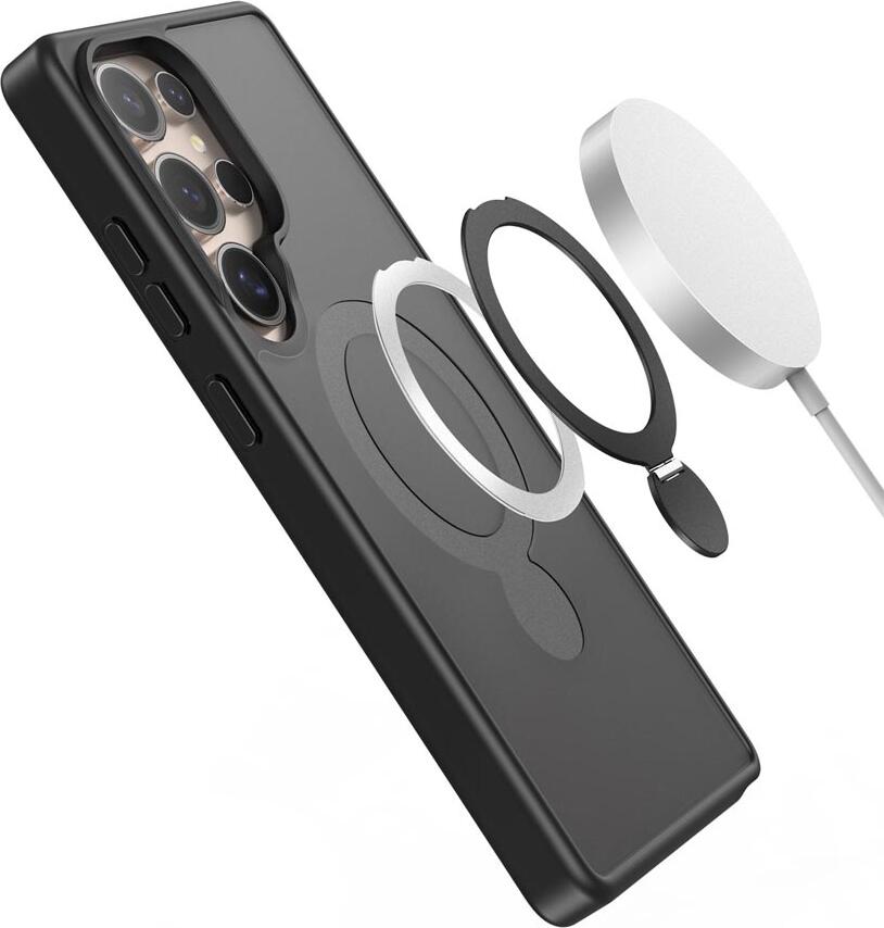 Husa DUX DUCIS Yind Mag 360 Stand Case pentru Samsung Galaxy S25 Ultra, Negru, Decupajuri, Inel Magnetic Compatibil MagSafe, Suport Rotativ 360, PC si TPU Shockproof