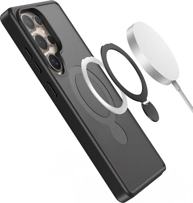 Husa DUX DUCIS Yind Mag 360 Stand Case pentru Samsung Galaxy S25 Ultra, Negru, Decupajuri, Inel Magnetic Compatibil MagSafe, Suport Rotativ 360, PC si TPU Shockproof