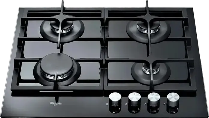 Встраиваемая газовая варочная панель Whirlpool GOS 6415/NB, 4 конфорки с WOK, поверхность из закаленного стекла, чугунные решетки, газ-контроль, черная, 59x51 см