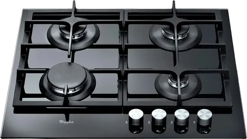 Встраиваемая газовая варочная панель Whirlpool GOS 6415/NB, 4 конфорки с WOK, поверхность из закаленного стекла, чугунные решетки, газ-контроль, черная, 59x51 см