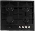 Встраиваемая газовая варочная панель Whirlpool GOS 6415/NB, 4 конфорки с WOK, поверхность из закаленного стекла, чугунные решетки, газ-контроль, черная, 59x51 см