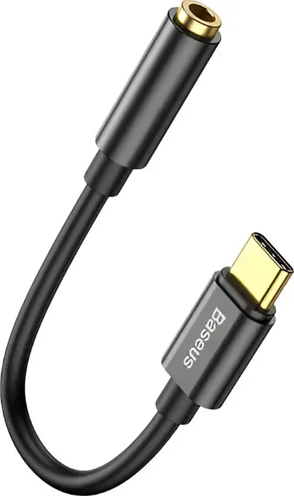 Baseus L54 USB Type-C to 3.5mm Female Audio Adapter with Built-in DAC Decoder, Aluminum Alloy, Gold-plated, HD Audio for Smartphones and Laptops, Black