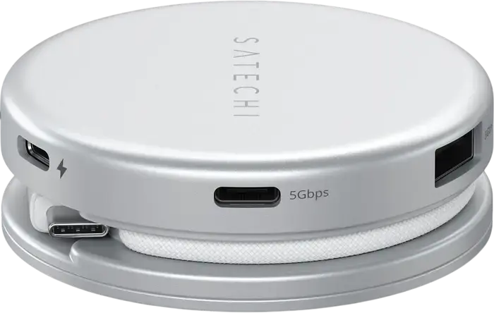 Adaptor Hub USB-C Satechi OntheGo 5-in-1 Multiport, HDMI 4K 60Hz, Incarcare PD 60W, USB 3.2 Gen 1, Cititor Card SD, Design Circular din Aluminiu