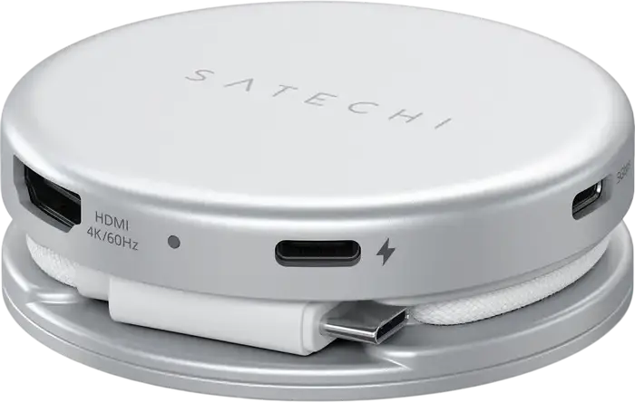 Adaptor Hub USB-C Satechi OntheGo 5-in-1 Multiport, HDMI 4K 60Hz, Incarcare PD 60W, USB 3.2 Gen 1, Cititor Card SD, Design Circular din Aluminiu