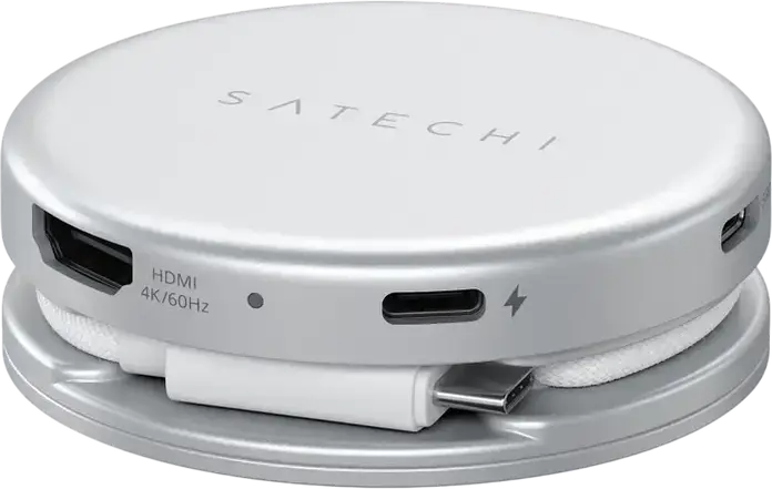 Adaptor Hub USB-C Satechi OntheGo 5-in-1 Multiport, HDMI 4K 60Hz, Incarcare PD 60W, USB 3.2 Gen 1, Cititor Card SD, Design Circular din Aluminiu
