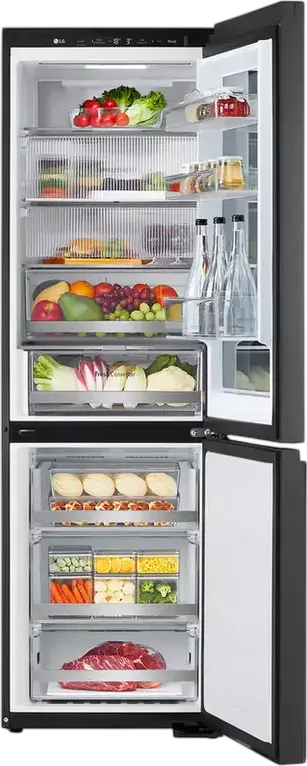 LG GBG5160CEV InstaView Combi Fridge-Freezer, No Frost, Smart Inverter Compressor, ThinQ Wi-Fi, Essence Black Steel, 349L, 186x59.5x67.6 cm