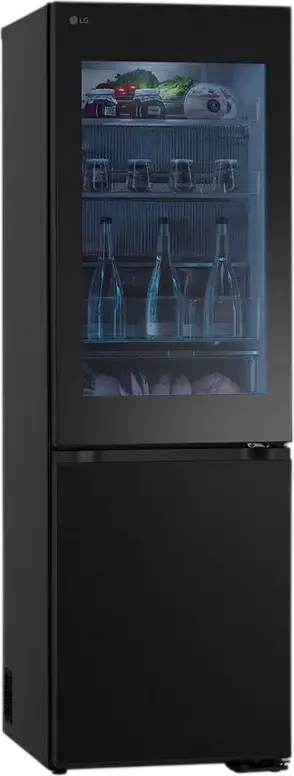 LG GBG5160CEV InstaView Combi Fridge-Freezer, No Frost, Smart Inverter Compressor, ThinQ Wi-Fi, Essence Black Steel, 349L, 186x59.5x67.6 cm