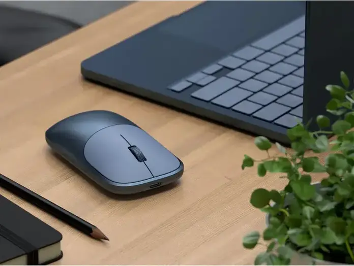 Беспроводная мышь Satechi Slim EX, цвет Indigo, 3-в-1 Bluetooth 5.3 и 2.4 ГГц USB-C, анодированный алюминий, бесшумные переключатели, 1200 DPI, амбидекстер, перезаряжаемая