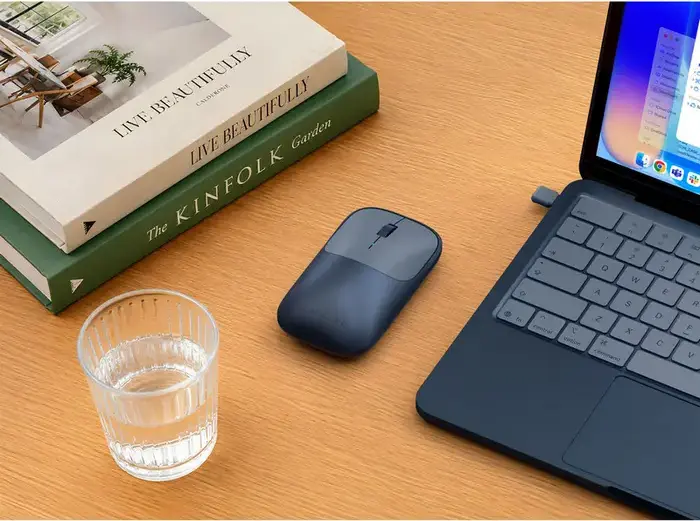 Беспроводная мышь Satechi Slim EX, цвет Indigo, 3-в-1 Bluetooth 5.3 и 2.4 ГГц USB-C, анодированный алюминий, бесшумные переключатели, 1200 DPI, амбидекстер, перезаряжаемая