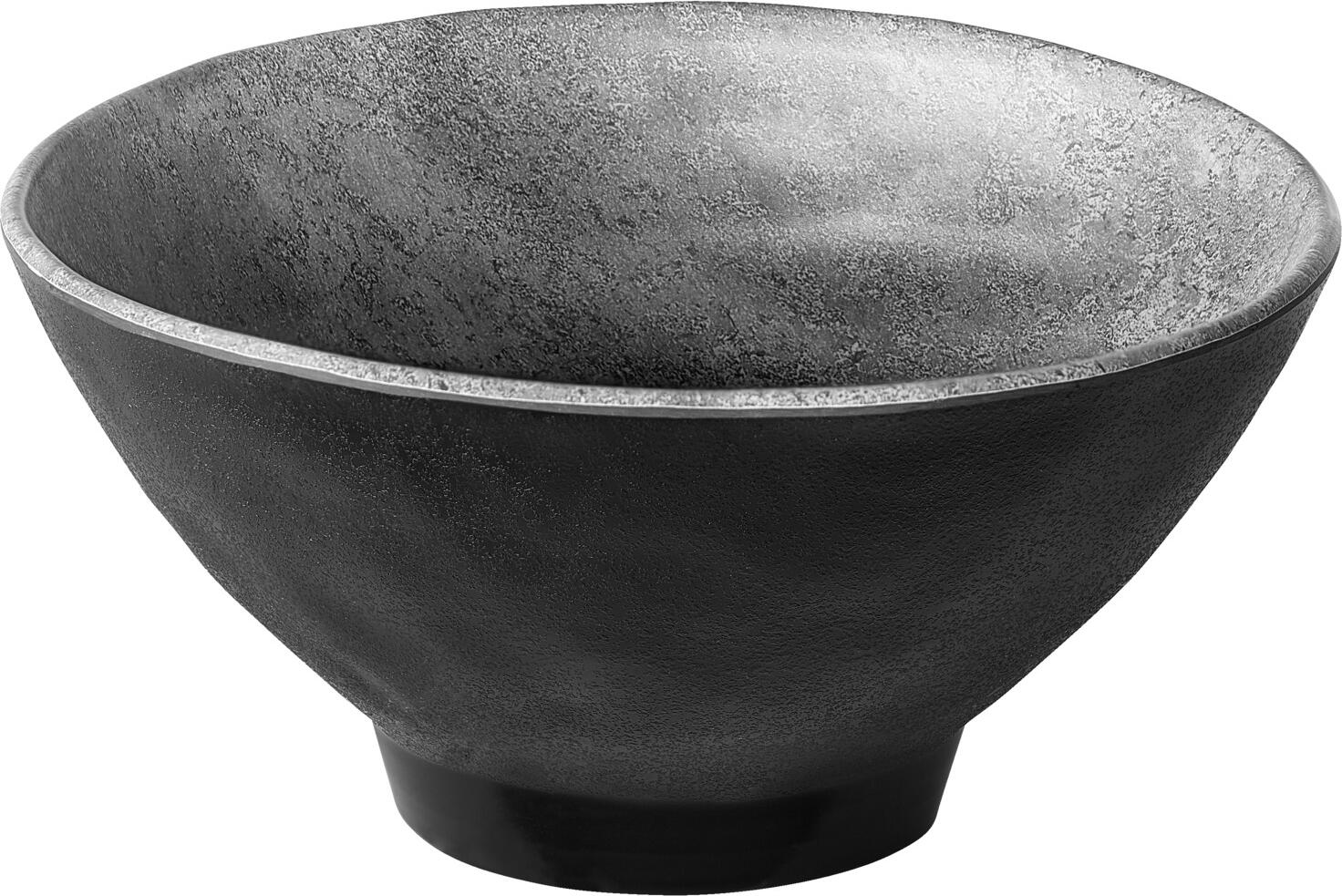 VEGA Clawson Round Bowl with Base, Grey Stone Look Melamine, 2100 ml, 20.8 cm Diameter, Break Resistant and Stackable, Set of 4 Pieces