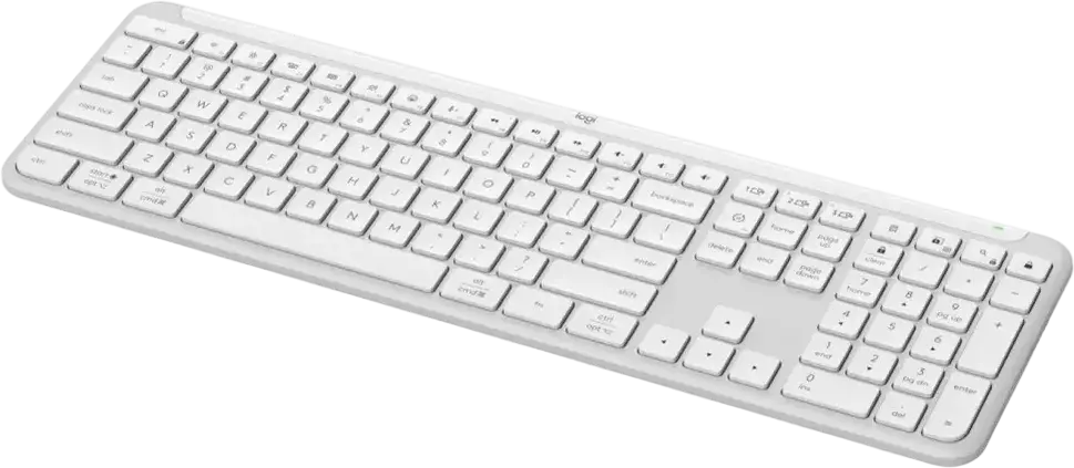 Tastatura Wireless Full-Size Logitech Signature Slim K950, Alb, Switch-uri Tactile Scissor, Bluetooth LE si receptor Logi Bolt USB, Easy-Switch 3 dispozitive