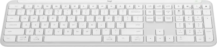 Tastatura Wireless Full-Size Logitech Signature Slim K950, Alb, Switch-uri Tactile Scissor, Bluetooth LE si receptor Logi Bolt USB, Easy-Switch 3 dispozitive
