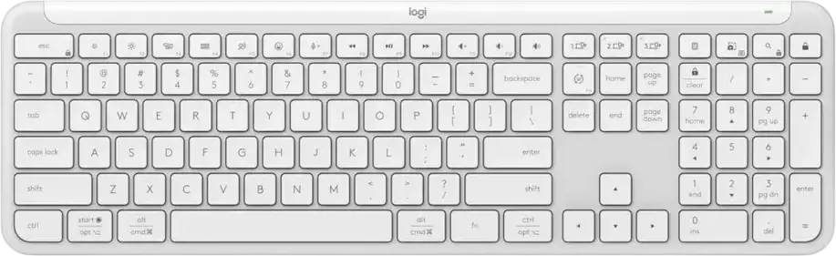 Tastatura Wireless Full-Size Logitech Signature Slim K950, Alb, Switch-uri Tactile Scissor, Bluetooth LE si receptor Logi Bolt USB, Easy-Switch 3 dispozitive