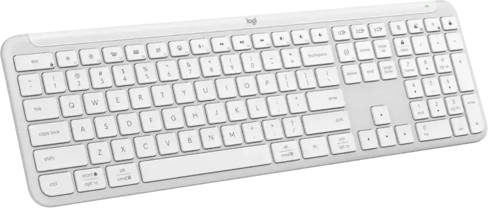 Tastatura Wireless Full-Size Logitech Signature Slim K950, Alb, Switch-uri Tactile Scissor, Bluetooth LE si receptor Logi Bolt USB, Easy-Switch 3 dispozitive