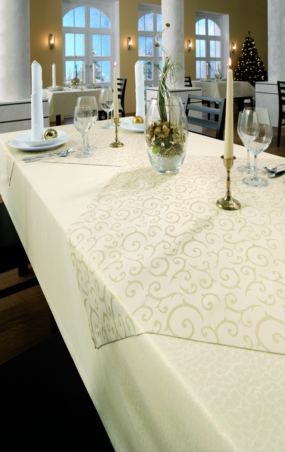 Pulsiva Mega Cloth Napkins, Set of 6, 50x50 cm, 100% Polyester, Champagne Beige, Noble Tendril Pattern, OEKO-TEX Standard 100, Durable Silk Sheen