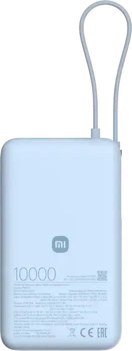 Xiaomi 67W Power Bank 10000 BHR08NZGL 10000mAh External Battery with Integrated USB Type-C Cable, LCD Display, 67W Max Output, Light Blue