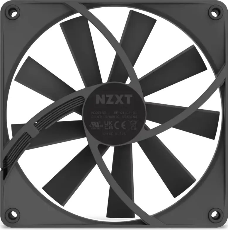 Ventilator de carcasa NZXT F140Q 140mm PWM RF-Q14SF-B1, Rulment Fluid Dynamic, 500-1200 RPM, Colturi de Cauciuc Anti-Vibratie, Negru