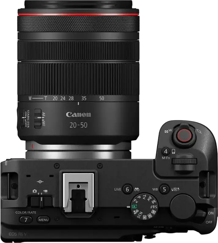 Set de 3 piese Cameră Mirrorless Canon EOS R6 V cu Obiectiv RF 20-50mm f/4 L IS USM PZ, Full Frame CMOS 32.5MP, DIGIC X, 40fps, IBIS