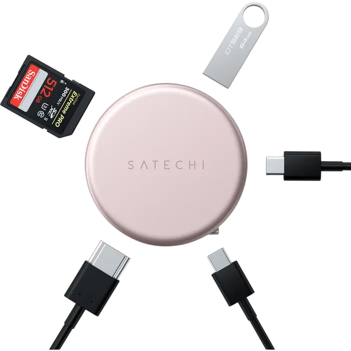 Многопортовый адаптер Satechi OntheGo 5-в-1 для MacBook Neo, алюминиевый USB-C хаб с HDMI 4K/60Гц, PD 60Вт, USB 3.2 Gen 1, SD UHS-I и магнитным креплением