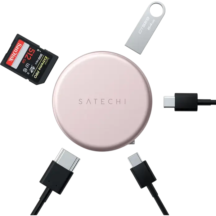 Многопортовый адаптер Satechi OntheGo 5-в-1 для MacBook Neo, алюминиевый USB-C хаб с HDMI 4K/60Гц, PD 60Вт, USB 3.2 Gen 1, SD UHS-I и магнитным креплением