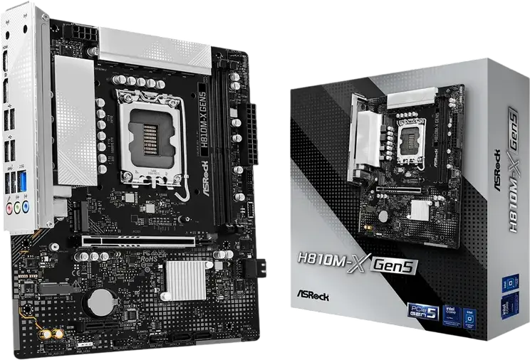 Placa de baza ASRock H810M-X GEN5 Micro-ATX, Socket LGA1851, Chipset Intel H810, DDR5 6400MHz, PCIe Gen 5, M.2 PCIe Gen4, LAN 2.5G, HDMI 2.1, DP 1.4