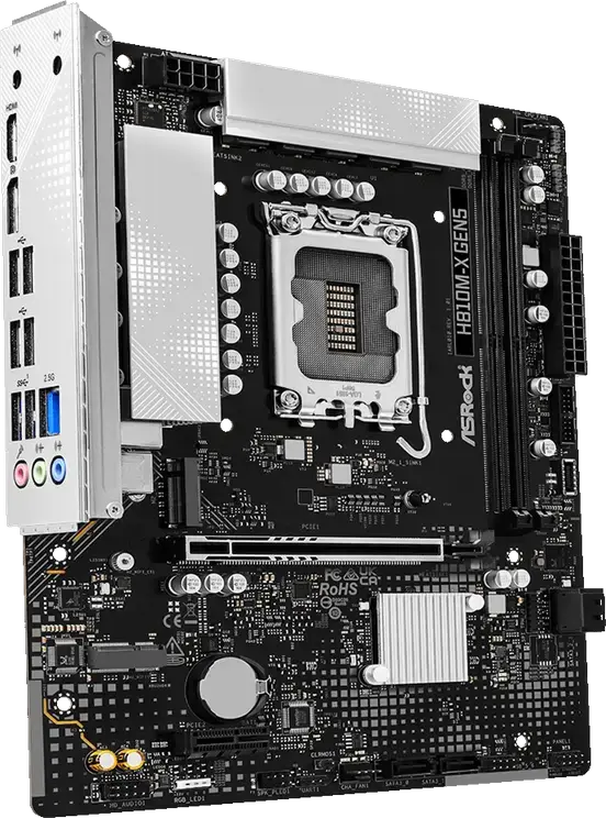 Placa de baza ASRock H810M-X GEN5 Micro-ATX, Socket LGA1851, Chipset Intel H810, DDR5 6400MHz, PCIe Gen 5, M.2 PCIe Gen4, LAN 2.5G, HDMI 2.1, DP 1.4