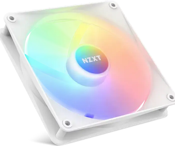 NZXT F140 RGB Core 140mm PWM Case Fan, White, Fluid Dynamic Bearing, 500-1500 RPM, 90.79 CFM, Addressable RGB ARGB, NZXT CAM Compatible