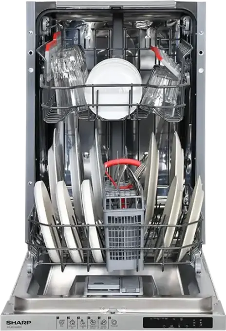 Sharp QW-NS15I49E0X-EU Built-in Narrow Dishwasher, 10 Place Settings, 6 Programs, Energy Class E, Silver, 45x82x55 cm