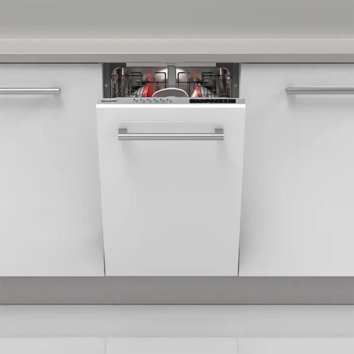 Sharp QW-NS15I49E0X-EU Built-in Narrow Dishwasher, 10 Place Settings, 6 Programs, Energy Class E, Silver, 45x82x55 cm