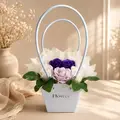 INKA Soap Flower Arrangement Set of 5 Pieces in Light Blue Handbag Gift Box with Artificial Leaves, FLP1001