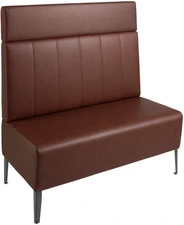 VEGA LUSINI Solutions GmbH 2-seater upholstered bench 120 Adapto with backrest element 2-Sitzer Polsterbank 120 Adapto mit Rückenelement und Aufsat 2-seater upholstered bench 120 Adapto with backrest element and upholstery; 120x64x127 cm (WxDxH); seat brown, base black 2-Sitzer Polsterbank 120 Adapto mit Rückenelement und Aufsatzpolster; 120x64x127 cm (BxTxH); Sitz braun, Gestell schwarz 2-seater upholstered bench Adapto in imitation leather with steel feet for the modular bench system Adapto. Seat element incl. backrest with very high-quality stitching. Additional add-on element for height and comfort in the backrest area also included. Very comfortable and high-quality upholstered elements made of robust, very easy-care imitation leather in vintage style. Incl. integrated adjustable glides to compensate for uneven floors and walls. Can be linked side by side and back to back using linking fittings (please order item 10093926 separately). Quick and easy assembly. Other materials and dimensions available on request. Please note: The back cushions are not covered on the back as standard. This means that they can only be used freely in the room with a back-to-back connection. Combinable and easy to clean. Only suitable for indoor use. Modular system. 2-Sitzer Polsterbank Adapto aus Kunstleder mit Füßen aus Stahl für das modulare Banksystem Adapto. Sitzelement inkl. Rückenlehne mit sehr hochwertigen Steppnähten. Zusätzliches Aufsatzelement für Höhe und Komfort im Rückenbereich ebenfalls im Lieferumfang enthalten. Sehr bequeme und hochwertige Polsterelemente aus robustem, sehr pflegeleichtem Kunstleder im Vintage-Style. Inkl. integrierter Verstellgleiter zum Ausgleich von unebenen Böden und Wänden. Verkettung nebeneinander und Rücken an Rücken durch Verkettungsbeschlag (Artikel 10093926 bitte separat bestellen). Einfache und schnelle Montage. Andere Materialien und Abmessungen auf Anfrage möglich. Achtung: Die Rückenpolster sind an der Rückseite standardmäßig nicht bezogen. Somit ist der Einsatz frei im Raum nur durch eine Rücken-an-Rücken-Verbindung möglich. Kombinierbar und pflegeleicht. Nur für den Innenbereich geeignet. Baukastensystem.