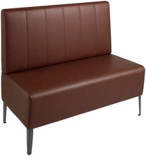 VEGA LUSINI Solutions GmbH 2-seater upholstered bench 120 Adapto with back element 2-Sitzer Polsterbank 120 Adapto mit Rückenelement 2-seater upholstered bench 120 Adapto with back element; 120x64x102 cm (WxDxH); seat brown, base black 2-Sitzer Polsterbank 120 Adapto mit Rückenelement; 120x64x102 cm (BxTxH); Sitz braun, Gestell schwarz 2-seater upholstered bench Adapto in imitation leather with steel feet for the modular bench system Adapto. Seat element incl. backrest with very high-quality stitching. Additional add-on element for height and comfort in the backrest area also available. Very comfortable and high-quality upholstered elements made of robust, very easy-care imitation leather in vintage style. Incl. integrated adjustable glides to compensate for uneven floors and walls. Can be linked side by side and back to back using linking fittings (please order item 10093926 separately). Quick and easy assembly. Other materials and dimensions available on request. Please note: The back cushions are not covered on the back as standard. This means that they can only be used freely in the room with a back-to-back connection. Combinable and easy to clean. Only suitable for indoor use. Modular system. 2-Sitzer Polsterbank Adapto aus Kunstleder mit Füßen aus Stahl für das modulare Banksystem Adapto. Sitzelement inkl. Rückenlehne mit sehr hochwertigen Steppnähten. Zusätzliches Aufsatzelement für Höhe und Komfort im Rückenbereich ebenfalls erhältlich. Sehr bequeme und hochwertige Polsterelemente aus robustem, sehr pflegeleichtem Kunstleder im Vintage-Style. Inkl. integrierter Verstellgleiter zum Ausgleich von unebenen Böden und Wänden. Verkettung nebeneinander und Rücken an Rücken durch Verkettungsbeschlag (Artikel 10093926 bitte separat bestellen). Einfache und schnelle Montage. Andere Materialien und Abmessungen auf Anfrage möglich. Achtung: Die Rückenpolster sind an der Rückseite standardmäßig nicht bezogen. Somit ist der Einsatz frei im Raum nur durch eine Rücken-an-Rücken-Verbindung möglich. Kombinierbar und pflegeleicht. Nur für den Innenbereich geeignet. Baukastensystem.