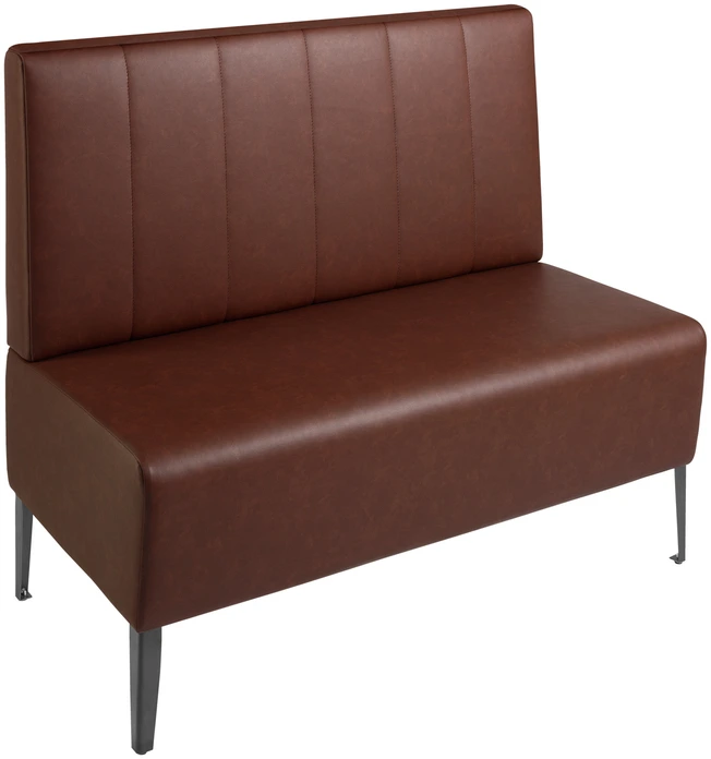 Bancă Tapitată cu Spătar VEGA Adapto cu 2 Locuri, Piele Ecologică Stil Vintage Maro, Cadru Oțel Negru, 120x64x102 cm
