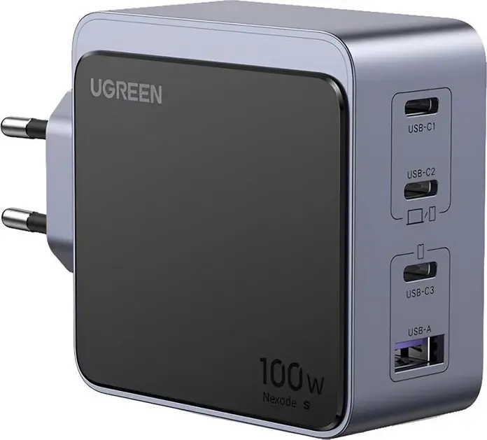 UGREEN Nexode S 100W GaN Charger X565, 4 Ports (3x USB-C, 1x USB-A), PD 3.0 QC 4.0+, Thermal Guard 2.0, EU Plug, Black