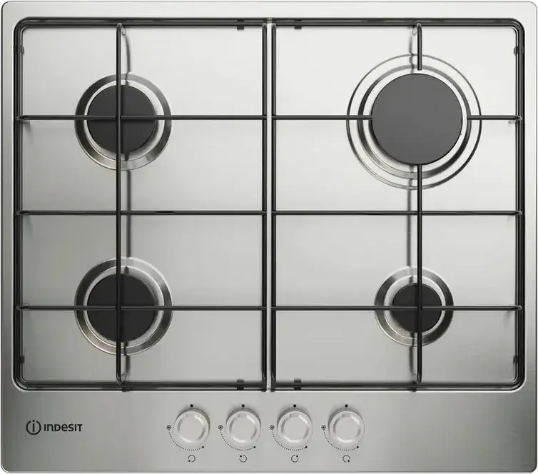 Газовая варочная панель Indesit THP 642 IX/I 1, встраиваемая, 4 конфорки, нержавеющая сталь, 58см, High Power Flame Technology, автоподжиг, газ-контроль