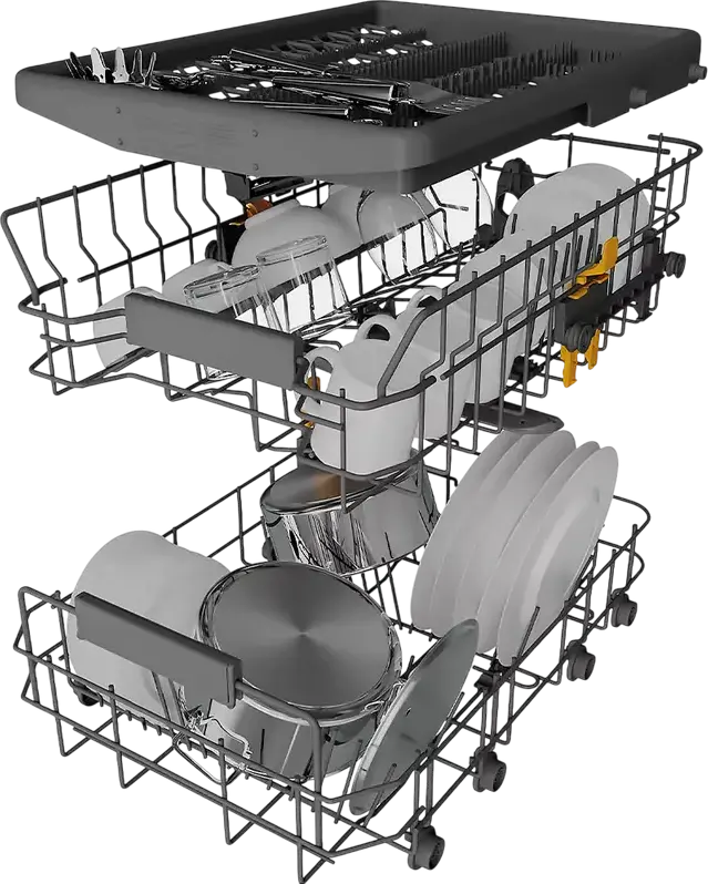 Встраиваемая узкая посудомоечная машина Whirlpool WH4ID10CS60, на 10 комплектов, класс A+++, 9 программ, PowerClean, TimeBeam, серая, ширина 44.8 см