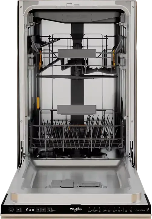 Встраиваемая узкая посудомоечная машина Whirlpool WH4ID10CS60, на 10 комплектов, класс A+++, 9 программ, PowerClean, TimeBeam, серая, ширина 44.8 см