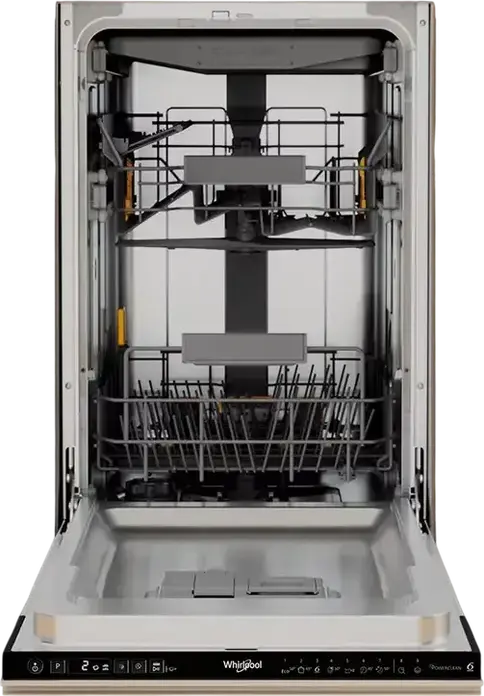 Встраиваемая узкая посудомоечная машина Whirlpool WH4ID10CS60, на 10 комплектов, класс A+++, 9 программ, PowerClean, TimeBeam, серая, ширина 44.8 см